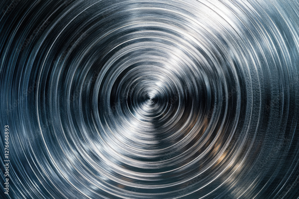 Poster circular brushed metal texture, concentric rings creating a hypnotic visual effect.