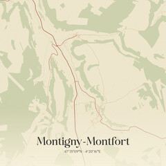 Fototapeta premium Vintage map of Montigny-Montfort, France.
