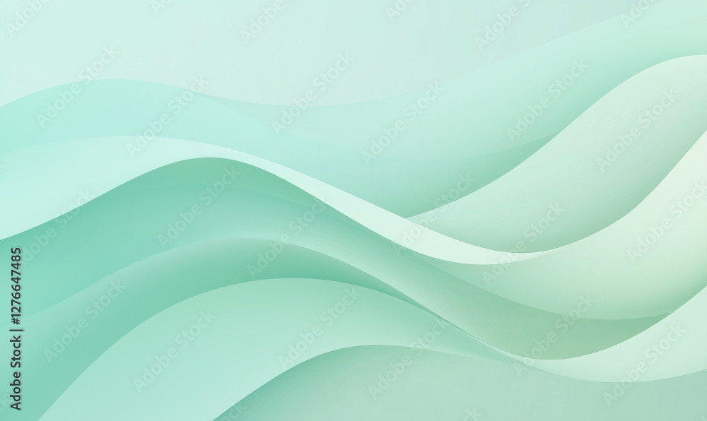 Poster soft mint-colored waves create a serene and calming abstract background.