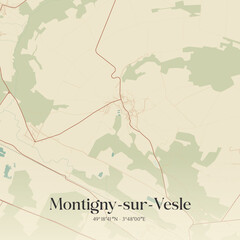 Obraz premium Vintage map of Montigny-sur-Vesle, France.