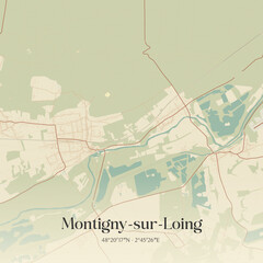 Fototapeta premium Vintage map of Montigny-sur-Loing, France.