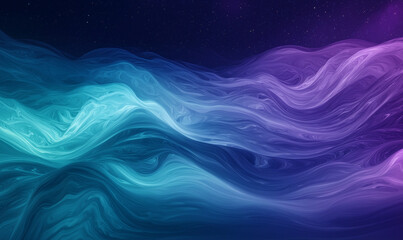 Obraz premium Vibrant abstract waves in blue, purple, and teal with a cosmic backdrop.