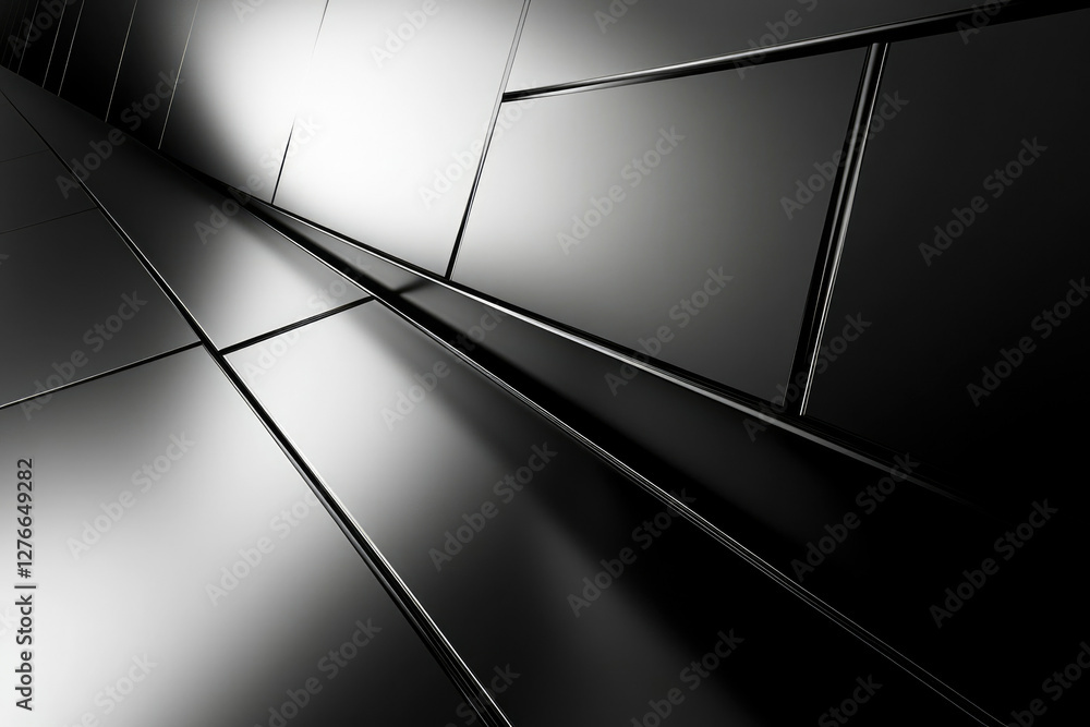Poster abstract black metallic background with geometric design, showcasing sleek lines and reflective surf