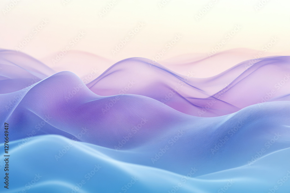 Poster abstract pastel landscape with soft, flowing waves creating a serene and dreamy atmosphere.