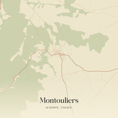 Obraz premium Vintage map of Montouliers, France.