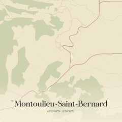Naklejka premium Vintage map of Montoulieu-Saint-Bernard, France.