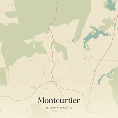 Obraz premium Vintage map of Montourtier, France.