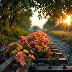 Flowers blooming on the railroad