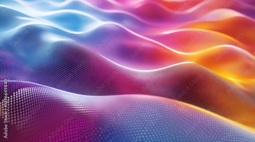 Poster colorful abstract wave pattern with vibrant gradient and dotted texture