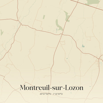 Vintage map of Montreuil-sur-Lozon, France.