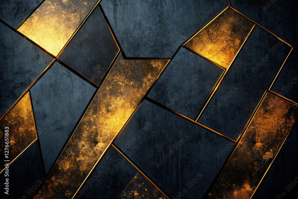 Poster Abstract geometric pattern of dark gray and gold textured rectangles, creating a luxurious and modern design.