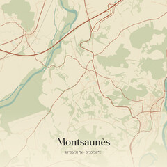 Fototapeta premium Vintage map of Montsaunès, France.