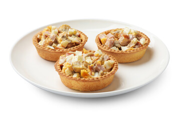 Tartlets with delicious filling isolated on white