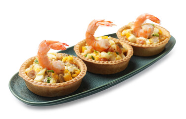 Tartlets with delicious filling isolated on white