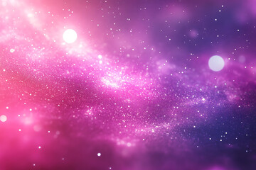 Magical galaxy background with sparkling stardust and bokeh effects. Vibrant gradient from pink to deep purple creates a cosmic atmosphere with glowing particles.
