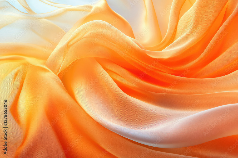 Poster draped orange silk fabric with soft folds and subtle color gradient, creating an elegant and luxurio