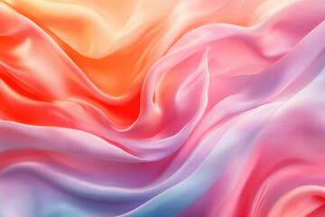 Fototapeta premium Soft, flowing pastel silk fabric with ombre color transitions from orange to pink and lilac.