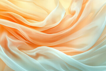 Obraz premium Soft, flowing pastel orange and white chiffon fabric, draped elegantly.