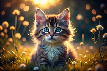 Generative AI creates a panoramic of an adorable fluffy kittenâ€”the ultimate cute cat wallpaper.