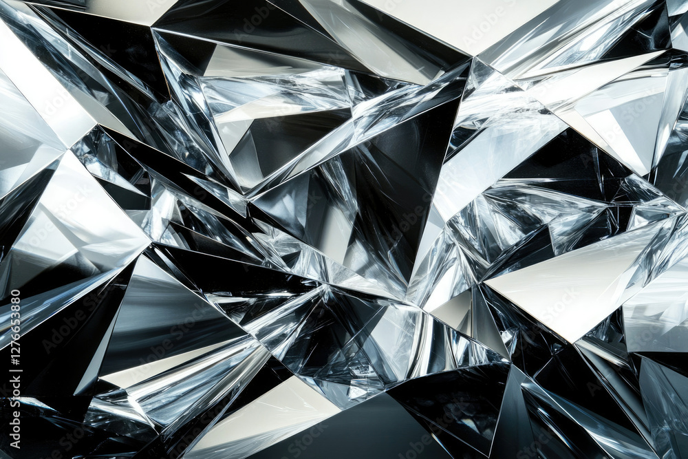 Poster Abstract image of multifaceted, reflective, and sharp crystal structures, creating a dazzling, geometric pattern.