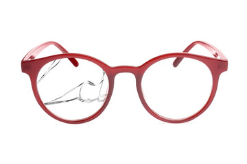 Fototapeta premium Eyeglasses with one broken lens isolated on white