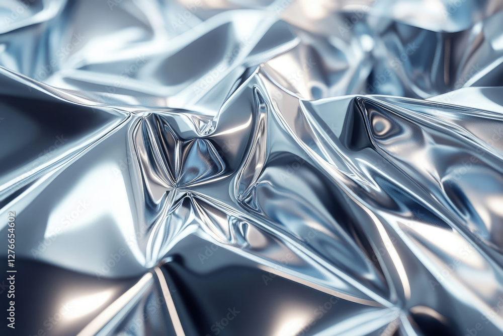 Aufkleber abstract image of crumpled silver foil, reflecting light in folds and creases, creating a metallic t