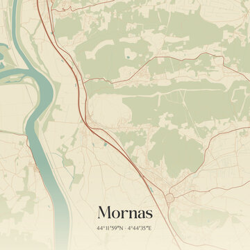 Vintage map of Mornas, France.