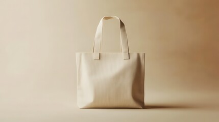 Elegant beige canvas tote bag on neutral background highlighting simple design