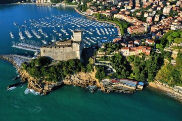 Aerial view of Lerici village, La Spezia province, Liguria, Italy