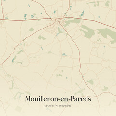 Fototapeta premium Vintage map of Mouilleron-en-Pareds, France.