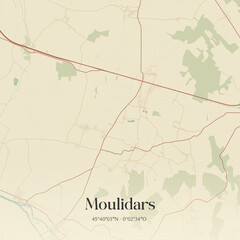 Fototapeta premium Vintage map of Moulidars, France.