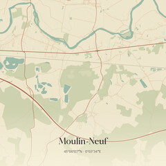 Obraz premium Vintage map of Moulin-Neuf, France.