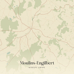 Fototapeta premium Vintage map of Moulins-Engilbert, France.