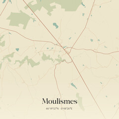 Fototapeta premium Vintage map of Moulismes, France.