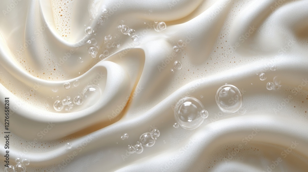 Poster Smooth creamy texture with foam bubbles in silk-like fabric pattern