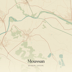 Obraz premium Vintage map of Moussan, France.
