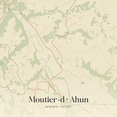 Fototapeta premium Vintage map of Moutier-d'Ahun, France.