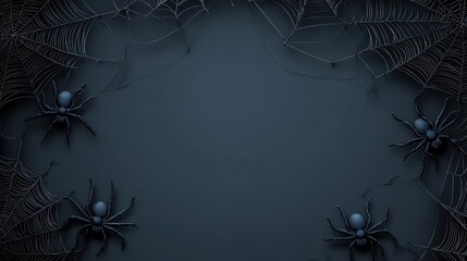 Dark spider web background with four spiders in corners