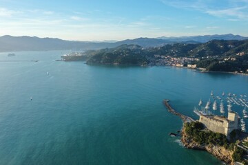 Fototapeta premium Aerial view of Lerici village, La Spezia province, Liguria, Italy