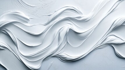 Obraz premium Textured white paint strokes creating elegant abstract artistic wave pattern on canvas