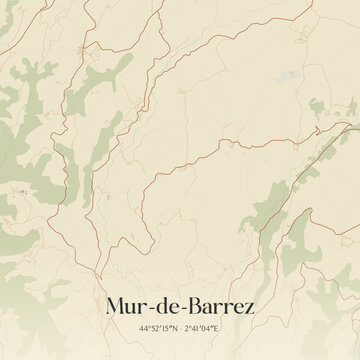 Vintage map of Mur-de-Barrez, France.