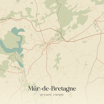 Vintage map of M&ucirc;r-de-Bretagne, France.