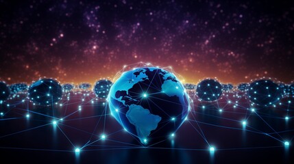 Fototapeta premium Concept internet communication, a dynamic digital network connecting people worldwide with glowing data lines and modern icons.