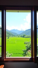 View from window at a wonderful landscape nature view with rice terraces