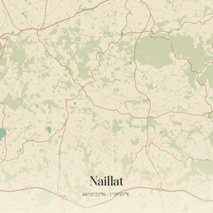Fototapeta premium Vintage map of Naillat, France.