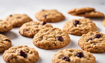Freshly Baked Oatmeal Cookies with Raisins on White Background