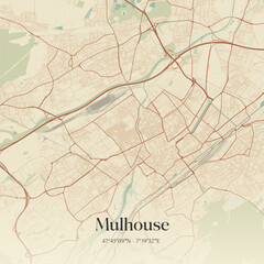 Obraz premium Vintage map of Mulhouse, France.