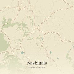 Vintage map of Nasbinals, France.