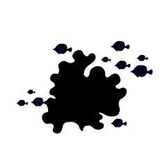 Silhouette, stamp of schools of small fish in seaweed. Vector graphics.