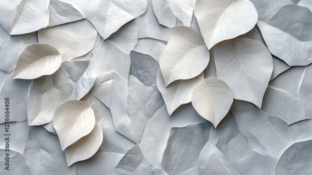 Poster elegant composition of overlapping monochrome leaves with textured background